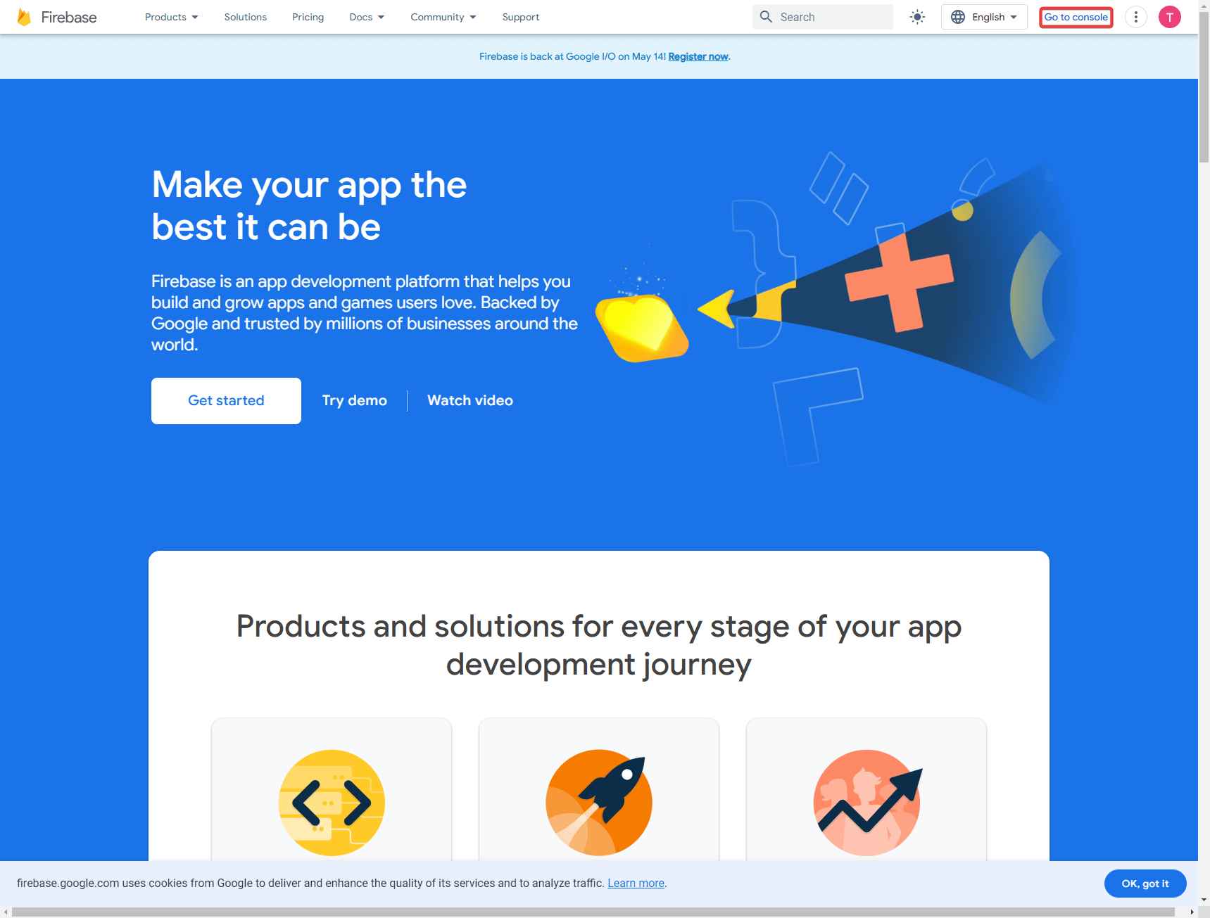 Firebase main page