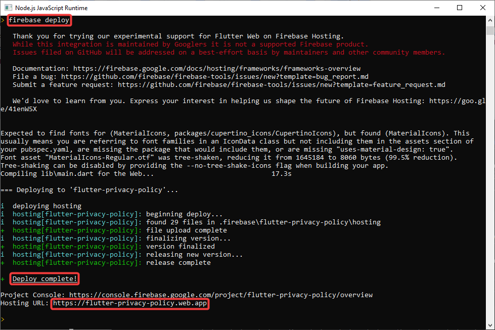 Firebase CLI hosting the Flutter Web App