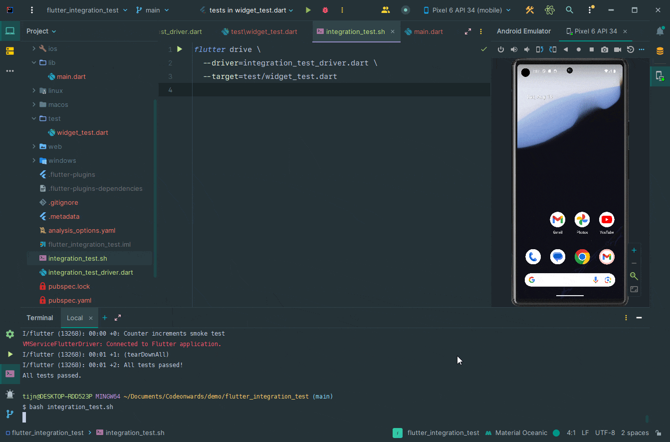 Flutter running our test using bash script