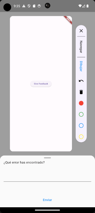 Showing the feedback dialog in Spanish