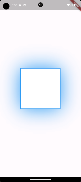 Flutter displaying a white container with a blue solid blur style shadow