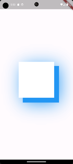 Flutter displaying a white container with a blue solid blur style shadow with an offset to the right and bottom