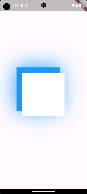 Flutter displaying a white container with a blue solid blur style shadow with an offset to the left and top