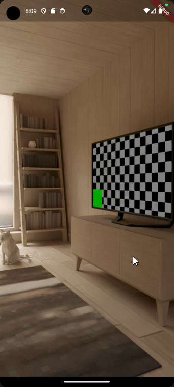 Flutter android emulator navigating to dining room in simulation