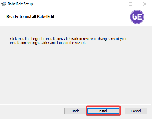 BabelEdit setup wizard clicking install