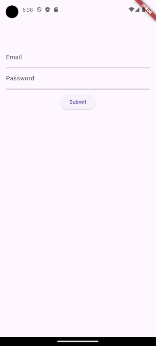 Flutter default form with 2 text fields and a button