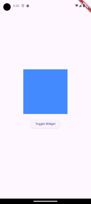 Flutter show blue container widget with toggle button