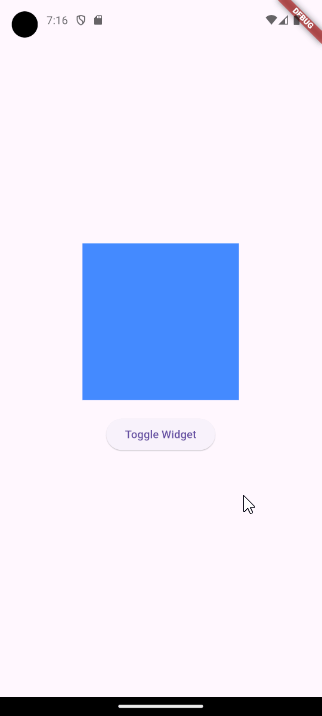 Flutter switching between red and blue container widget by clicking the toggle button